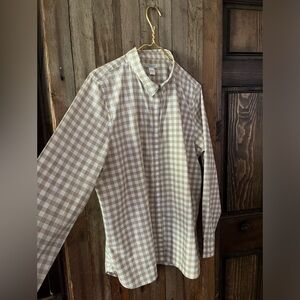 Garnet Hill 14 Organic Peruvian Cotton Check Plaid Button Up Shirt White Tan EUC